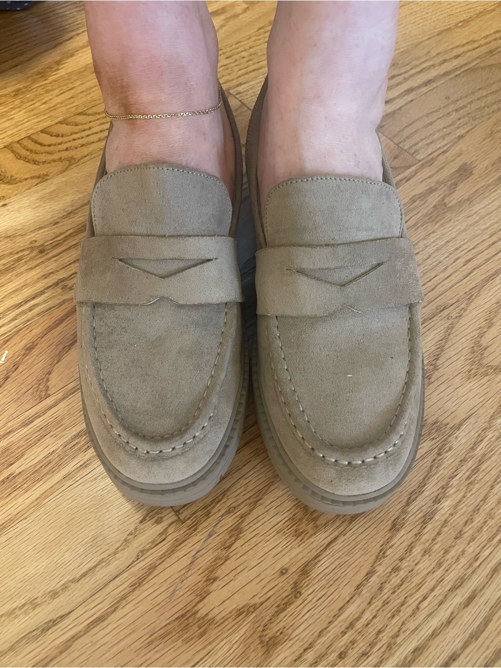 Women's Suede Penny Loafers in Light Taupe